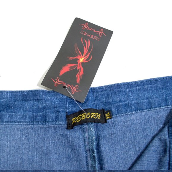 REBORN Indigo Asymmetrical Raw-Hem High-Waisted Skirt 3X - Picture 3 of 9